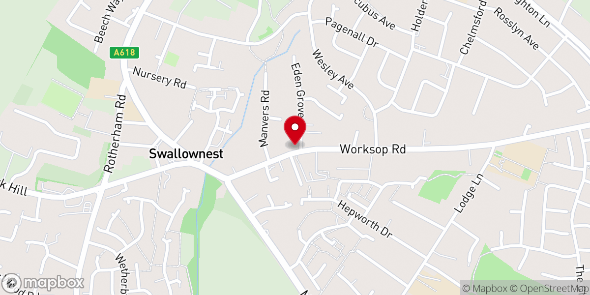 Map showing location of Swallownest Baptist Church