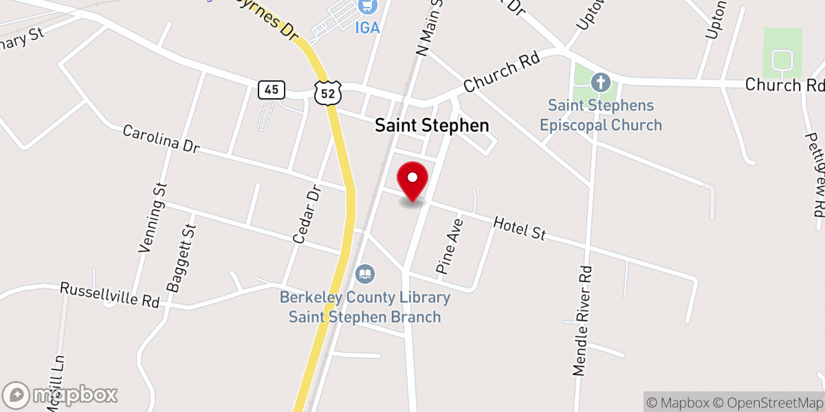 Map showing location of First Baptist Ch St Stephen