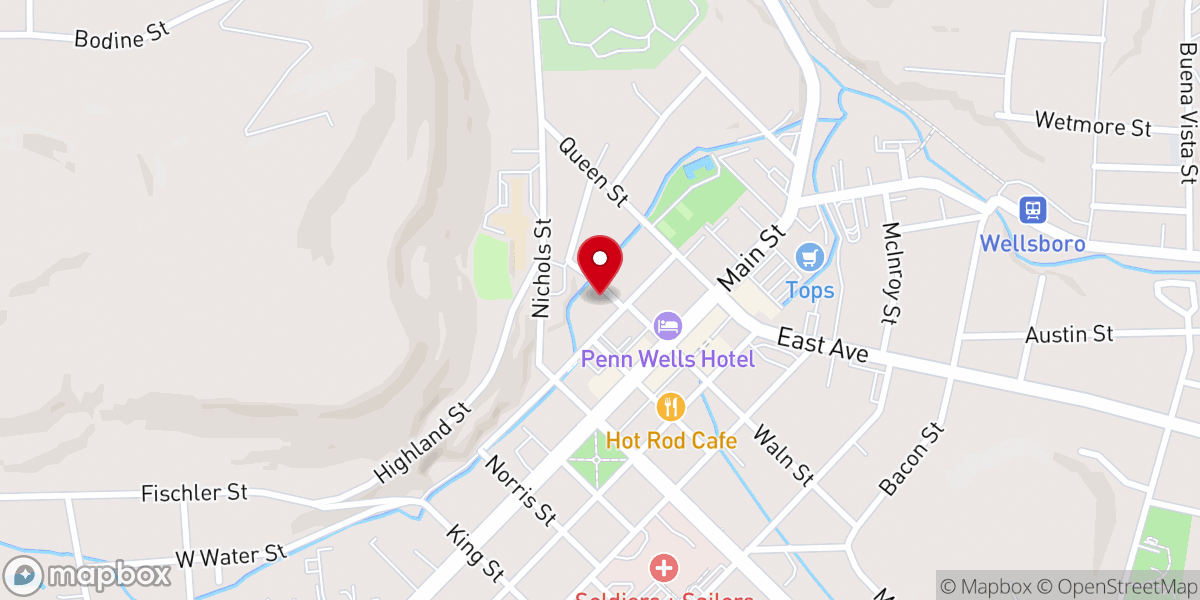 Map showing location of Wellsboro Teen Center