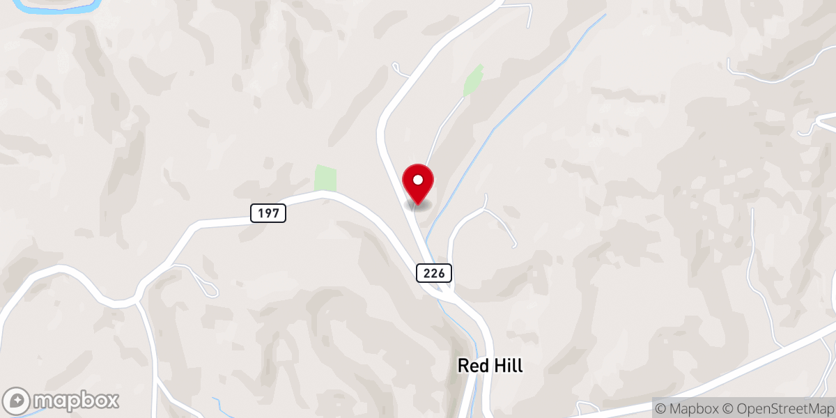 Map showing location of Red Hill Methodist Church