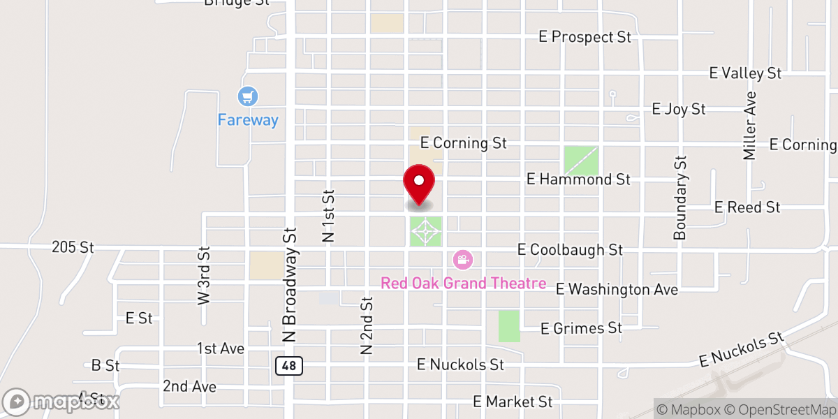 Map showing location of Red Oak Chamber & Industry Association