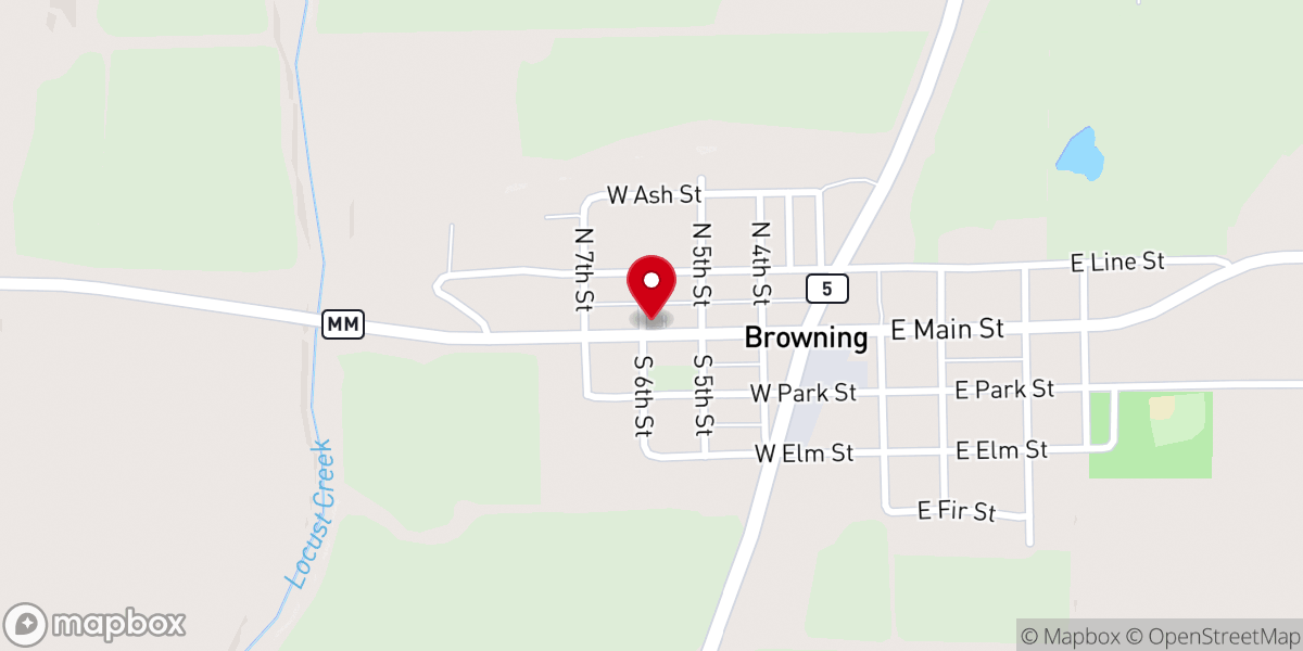Map showing location of Browning First Baptist Church