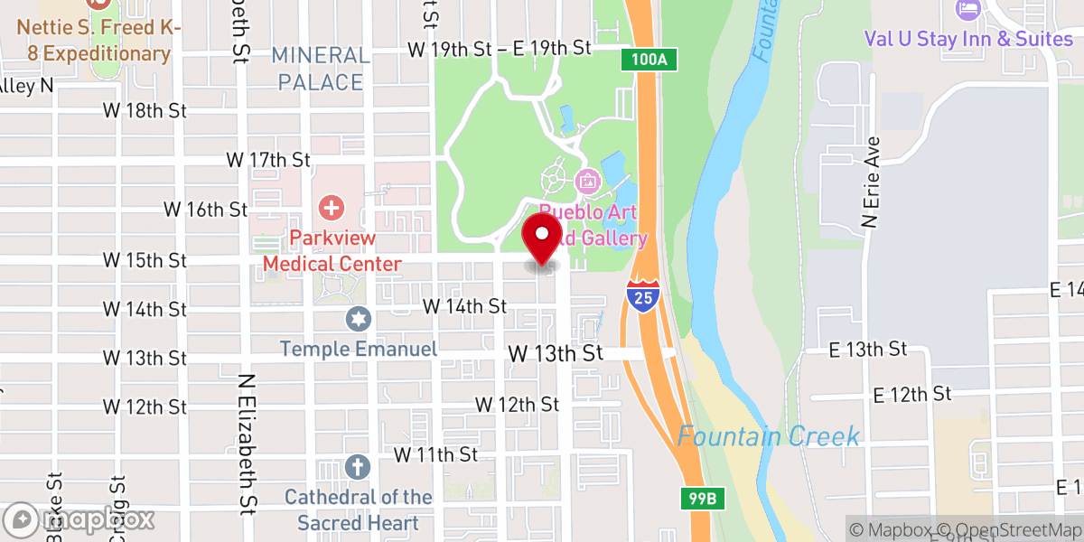 Map showing location of United Hebrew Center of Pueblo