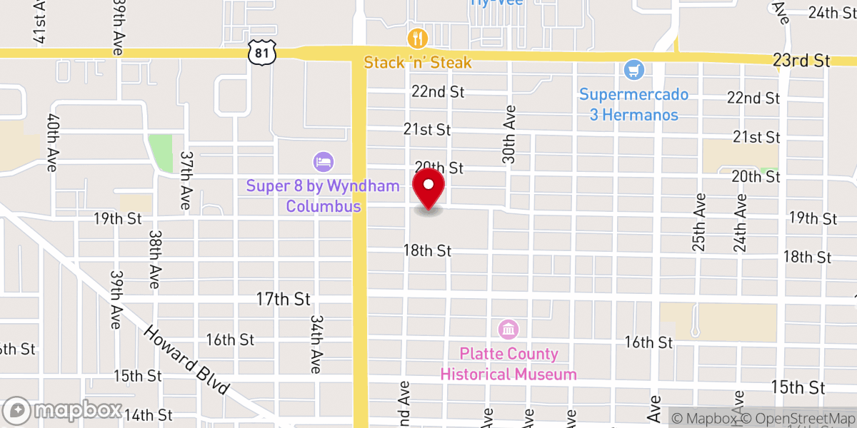 Map showing location of Platte County Food Pantry