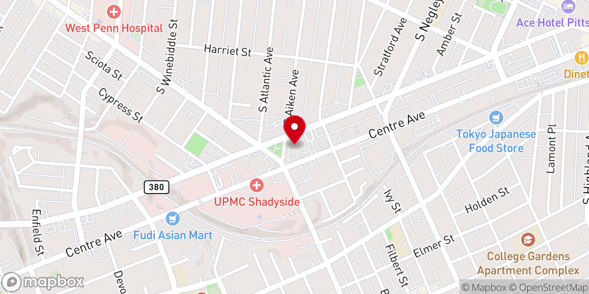 Map showing location of First United Methodist Church of Pittsburgh