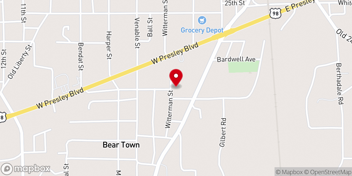 Map showing location of Harrell Temple Church of God