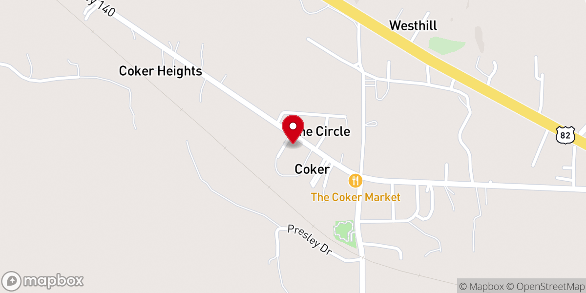Map showing location of Coker Church of God
