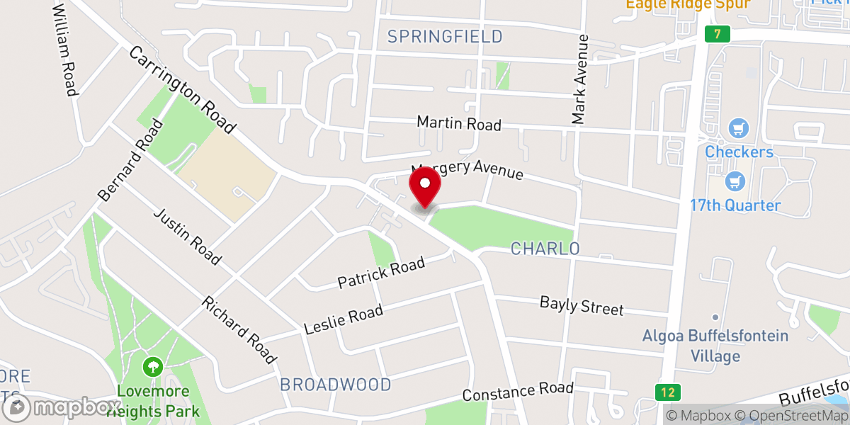Map showing location of The Apostolic Church (Apostle Unity) Charlo Port Elizabeth