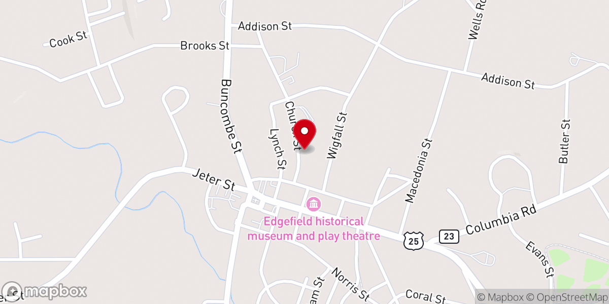 Map showing location of Edgefield First Baptist Church