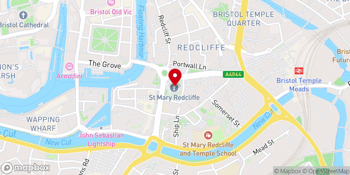 Map showing location of St Mary Redcliffe Church