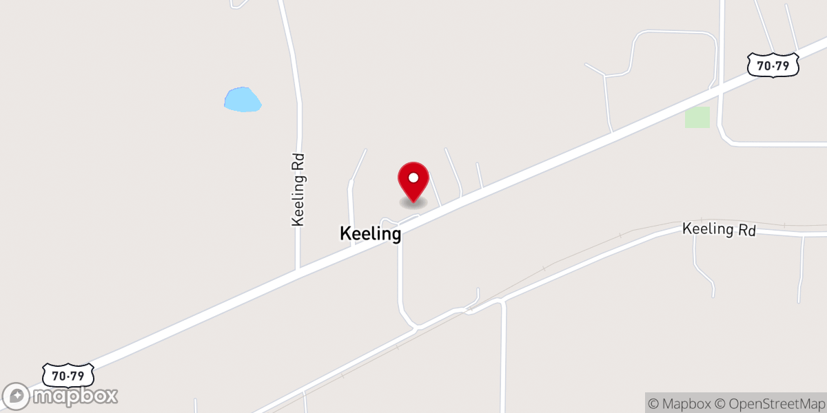 Map showing location of Keeling Baptist Church