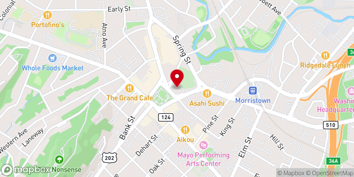 Map showing location of The Presbyterian Church of Morristown