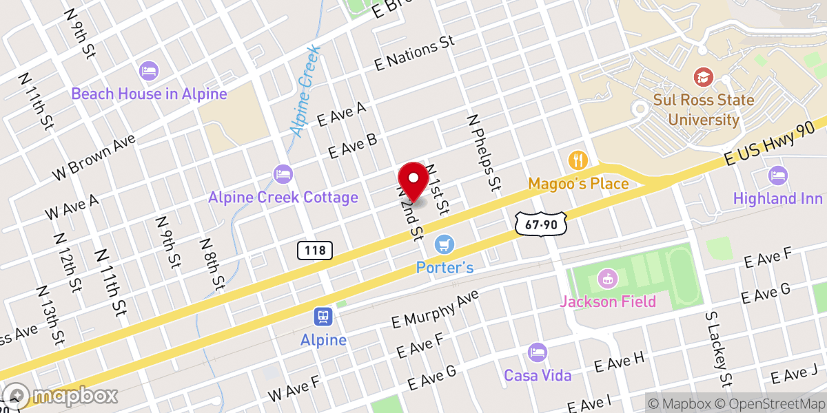 Map showing location of Alpine Church of Christ