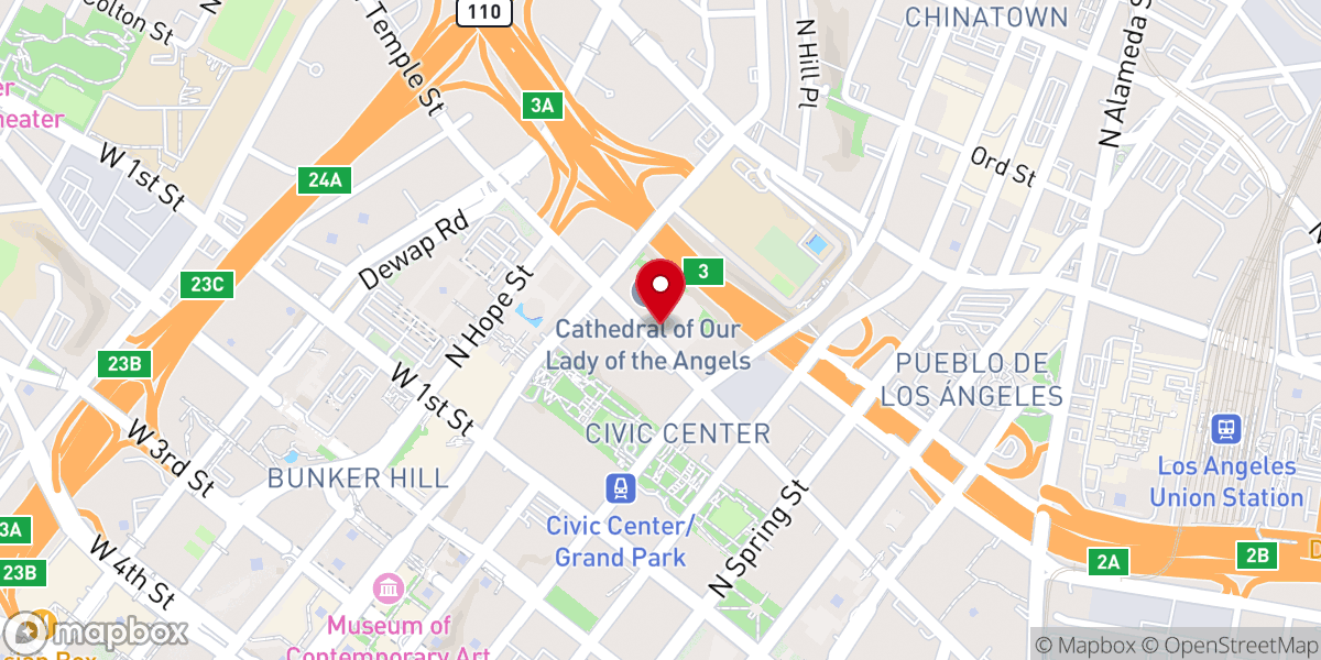 Map showing location of Cathedral of Our Lady of the Angels