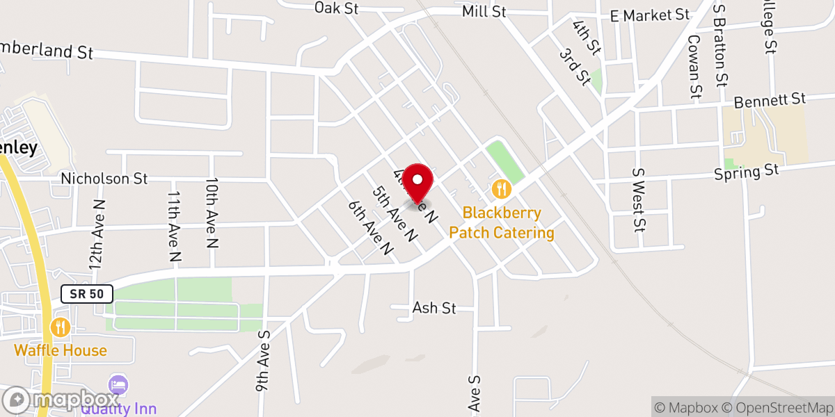 Map showing location of Decherd Presbyterian Church USA
