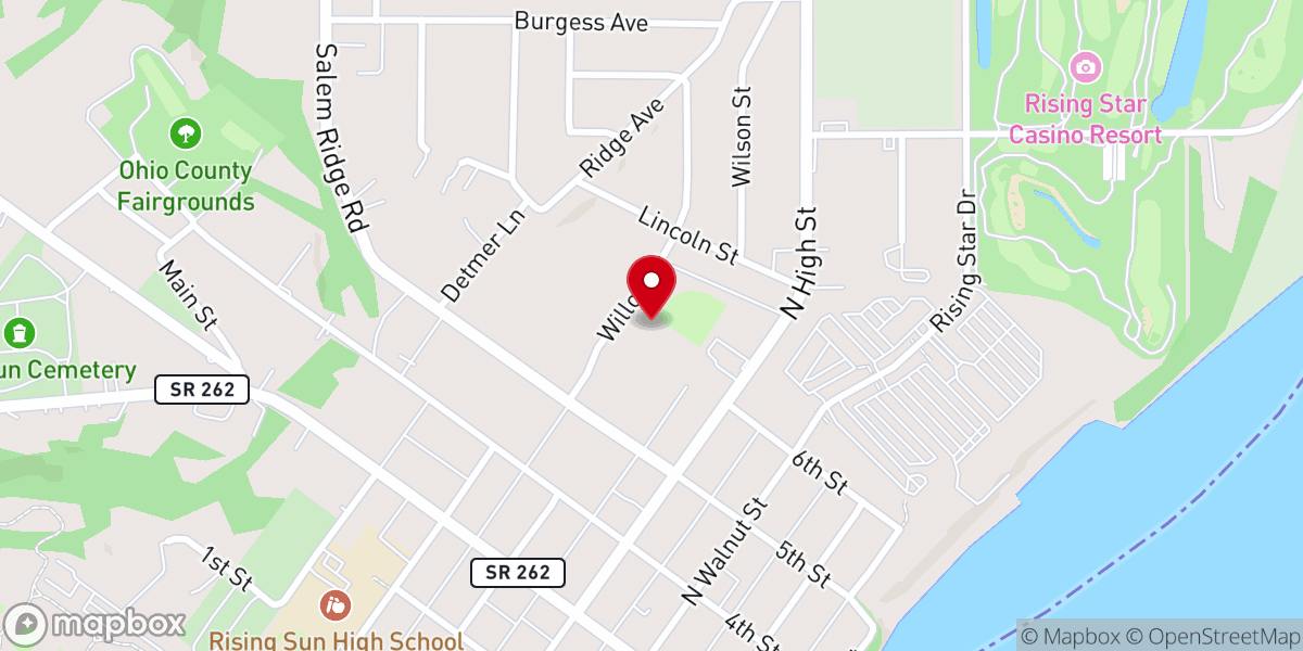 Map showing location of Rising Sun Church of Christ - Food Distribution Center