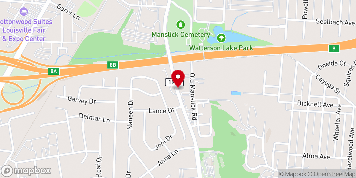 Map showing location of Cloverleaf Baptist Church