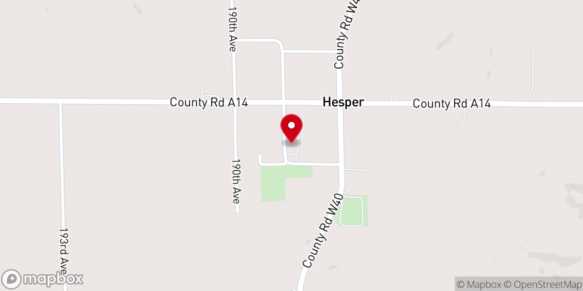 Map showing location of Hesper Lutheran Church