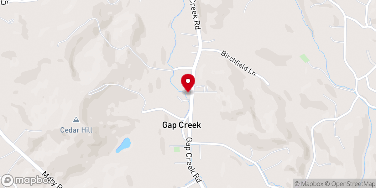 Map showing location of Gap Creek Christian Church