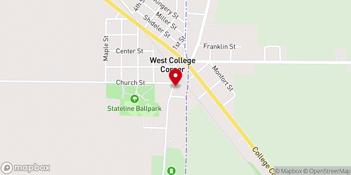 Map showing location of College Corner United Methodist Church