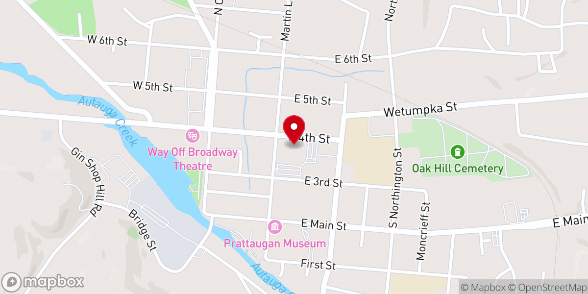 Map showing location of First Methodist Church of Prattville