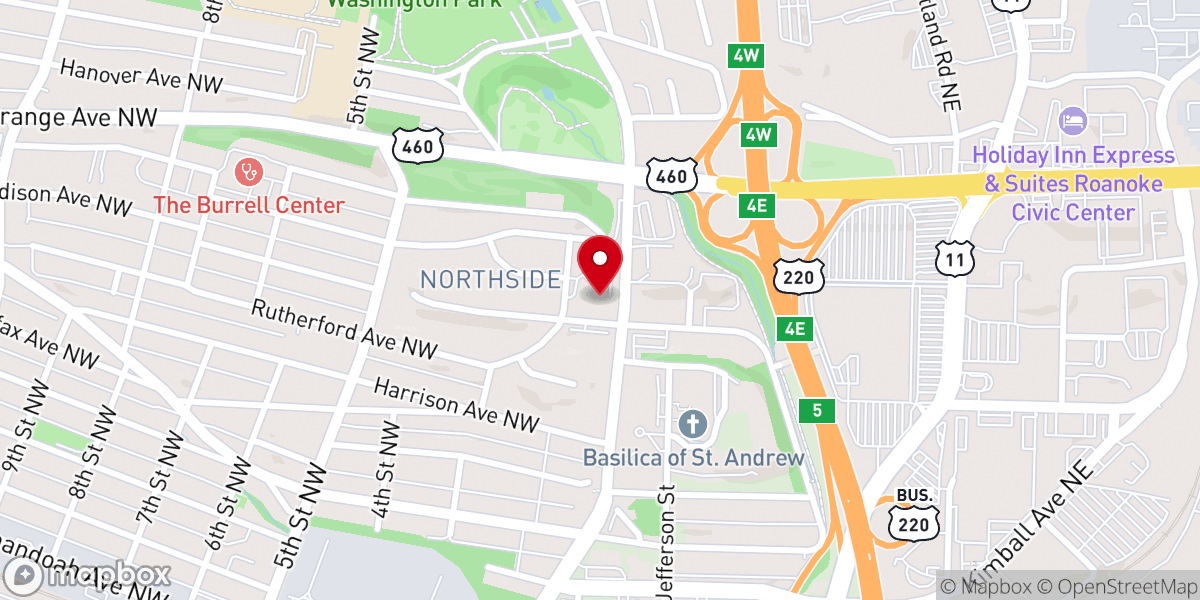 Map showing location of Hill Street Baptist Church