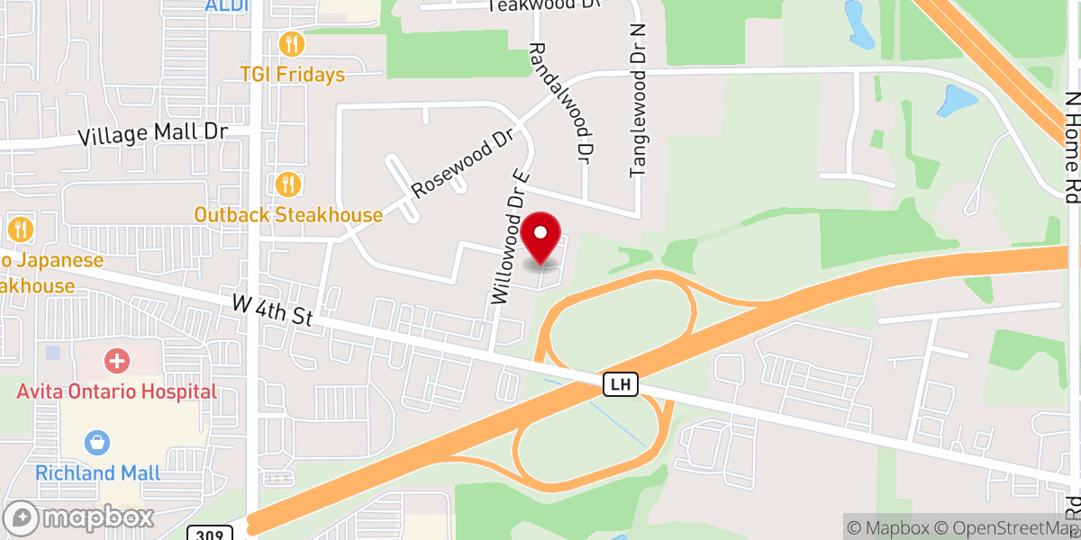 Map showing location of Westwood Alliance Church