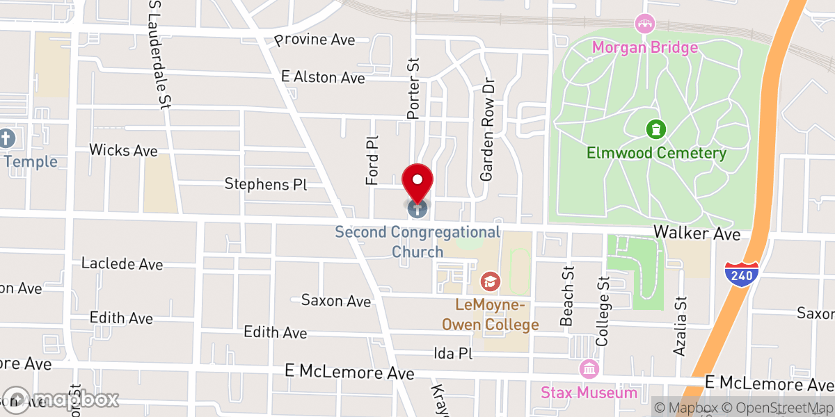 Map showing location of Second Congregational Church