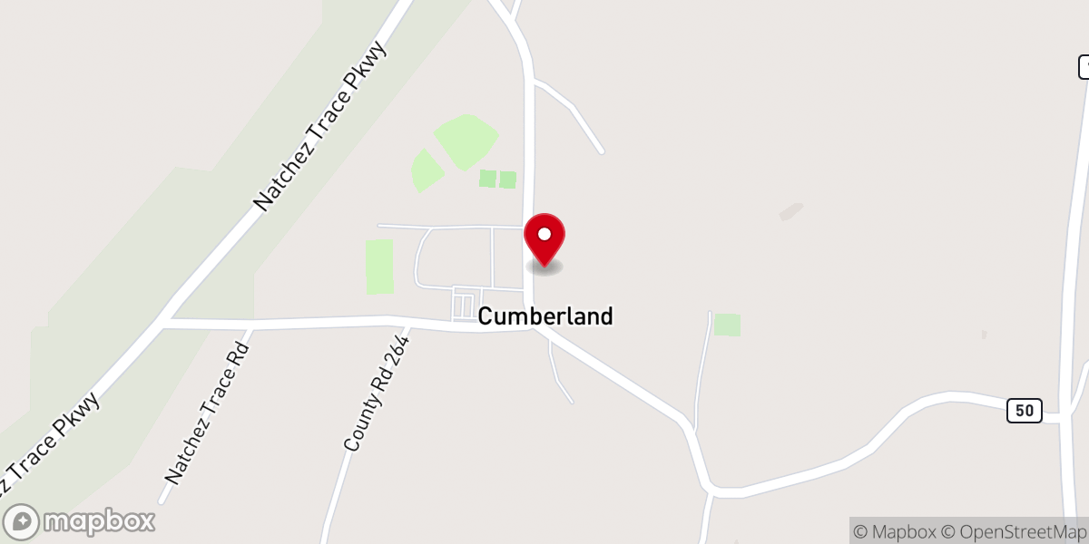 Map showing location of Cumberland Baptist Church