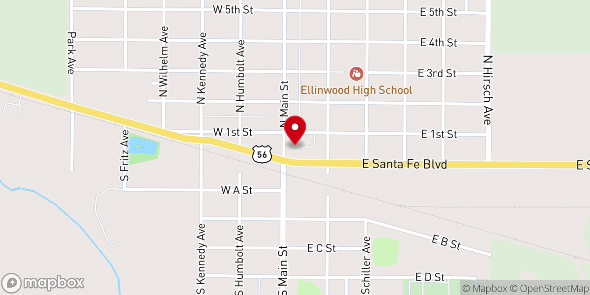 Map showing location of Ellinwood Chamber of Commerce