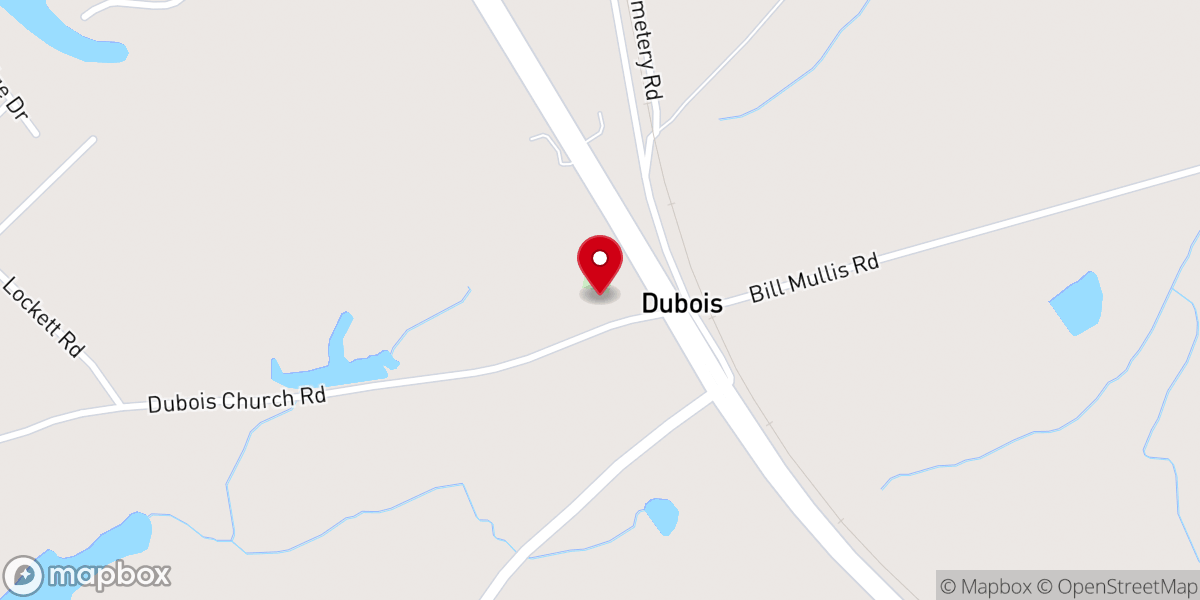 Map showing location of Dubois Baptist Church