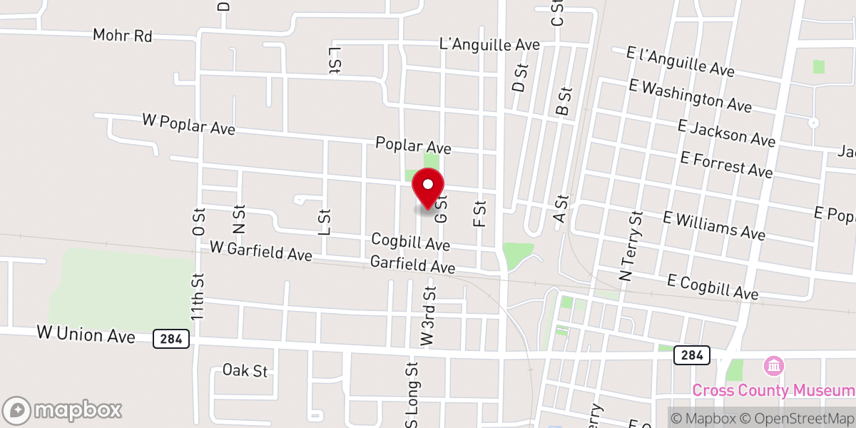 Map showing location of G Street Church of Christ