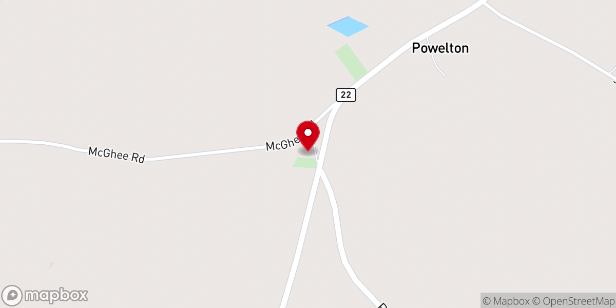 Map showing location of Powelton Methodist Church