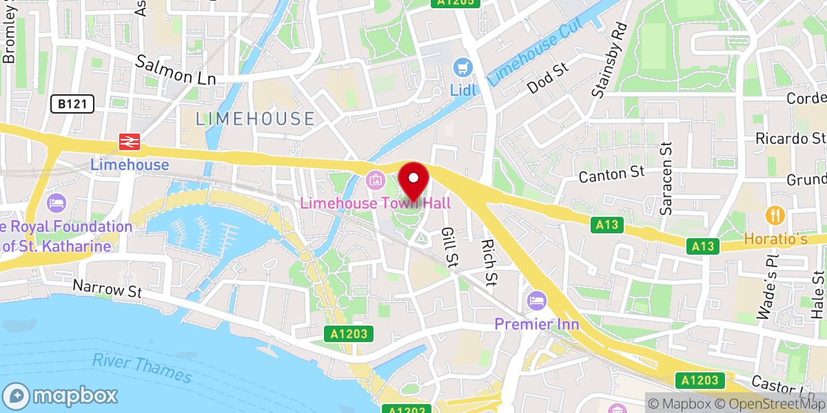 Map showing location of St Anne's Church, Limehouse