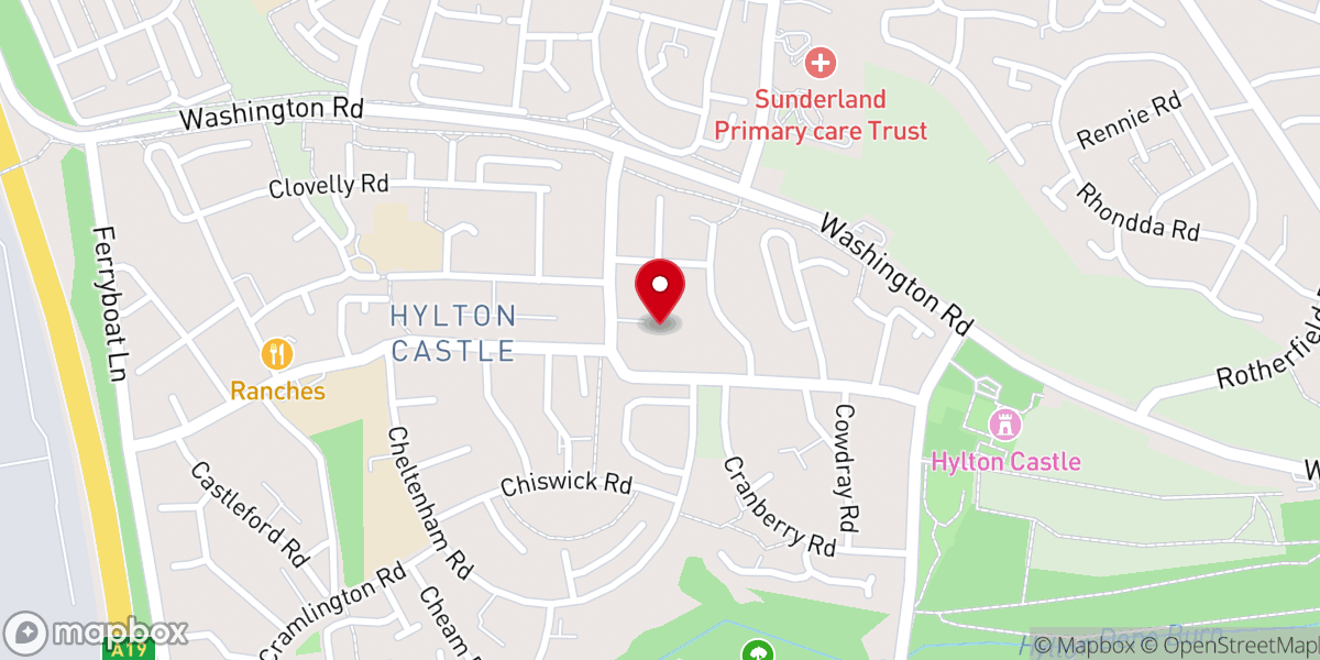 Map showing location of Hylton Castle Mission