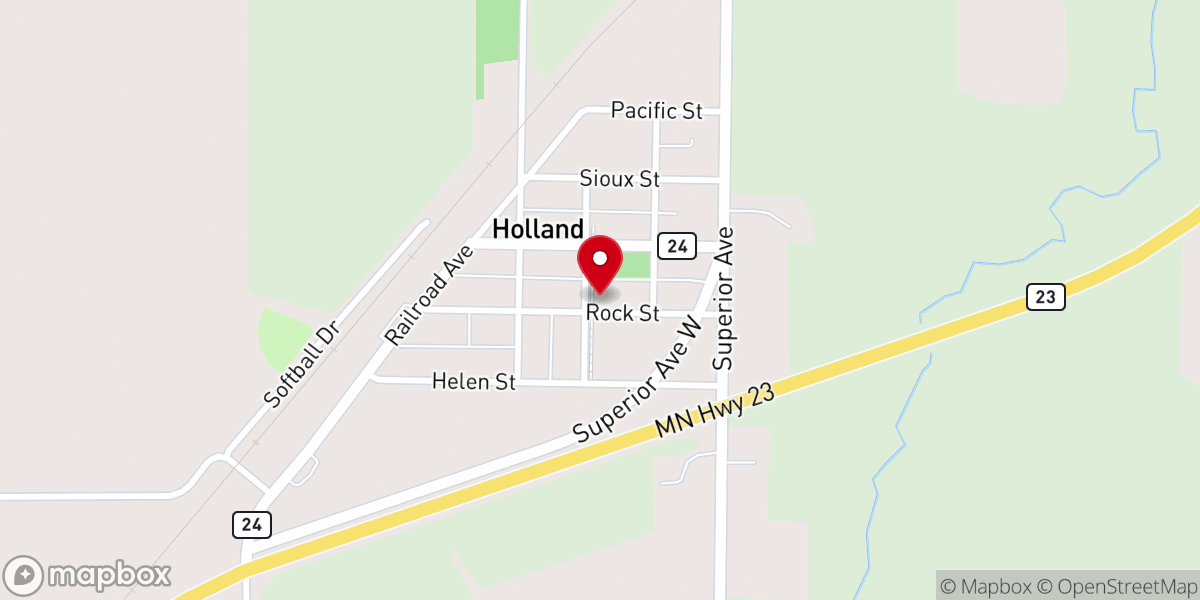 Map showing location of First Presbyterian Church, an Evangelical church in Holland, MN