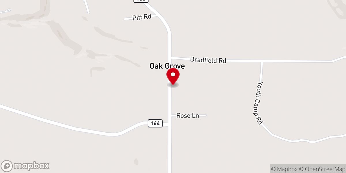 Map showing location of Oak Grove Free Will Baptist Church