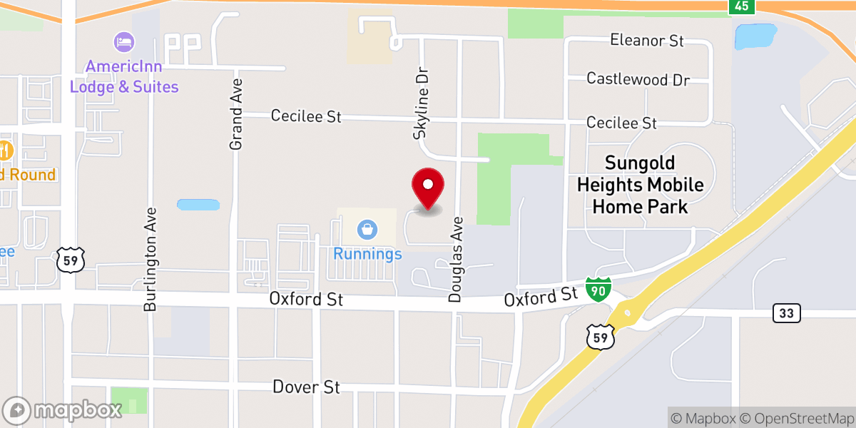 Map showing location of Worthington Christian church Food Shelf - Food Distribution Center