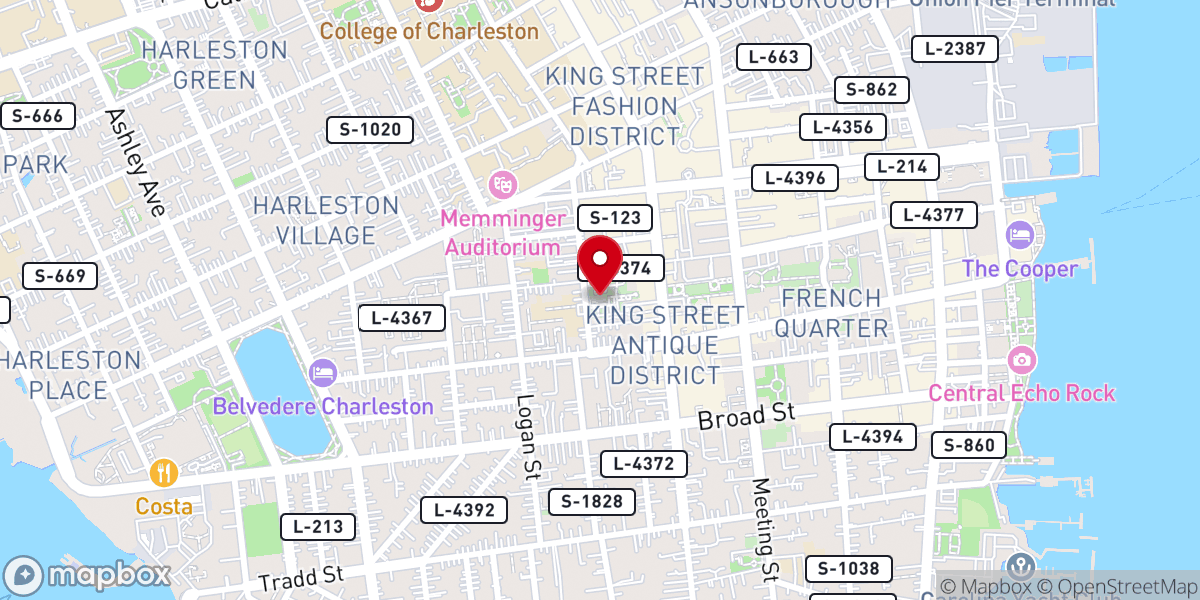 Map showing location of Unitarian Church in Charleston
