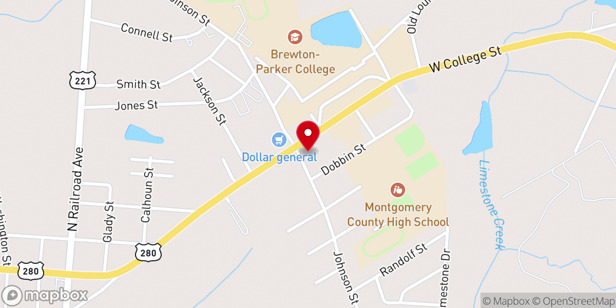 Map showing location of College hill Baptist church
