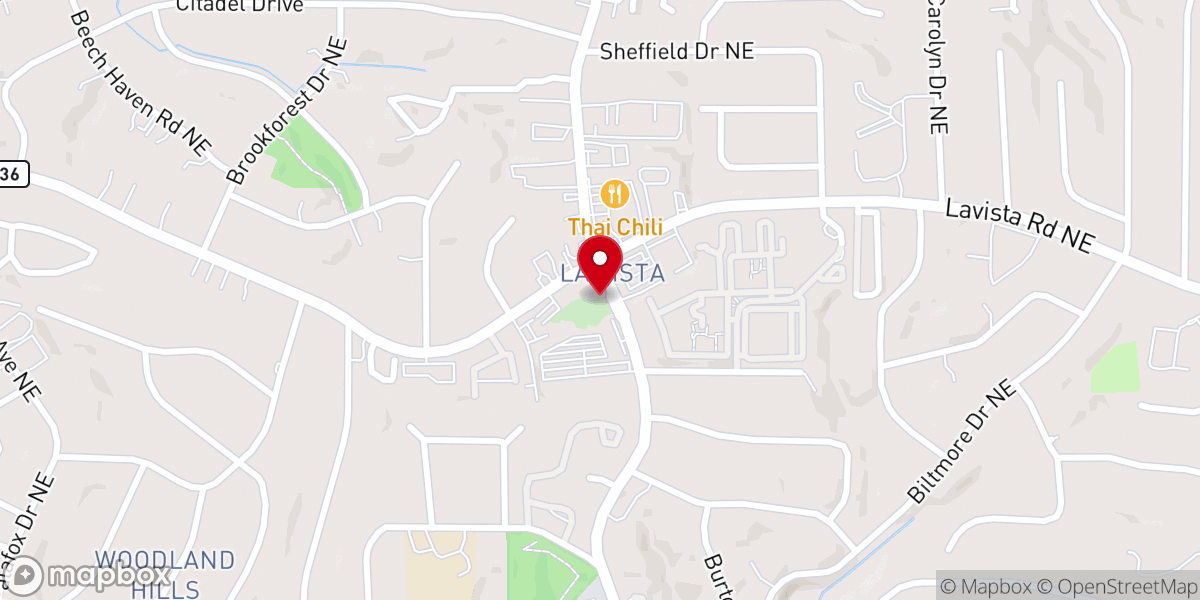 Map showing location of Peachtree Baptist Church