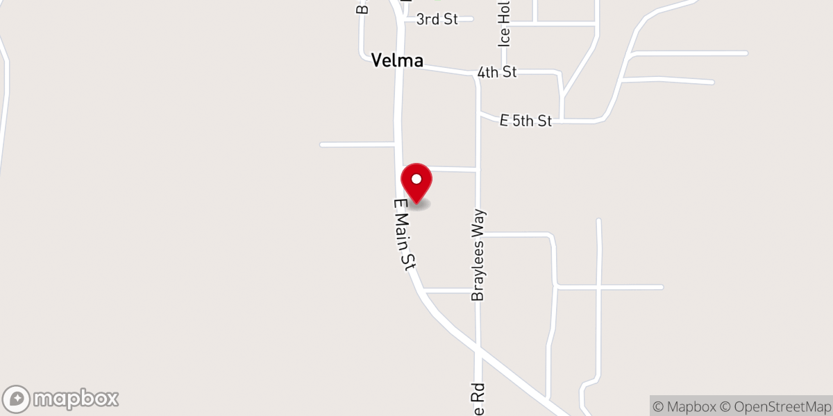 Map showing location of Velma United Methodist Church