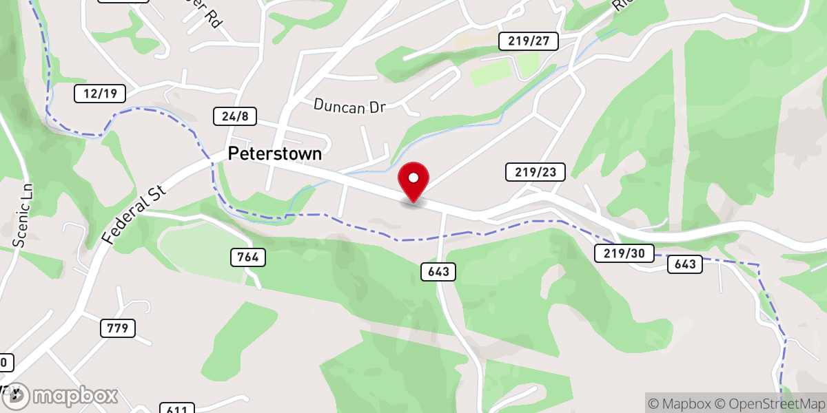 Map showing location of Peterstown Pentecostal Holiness