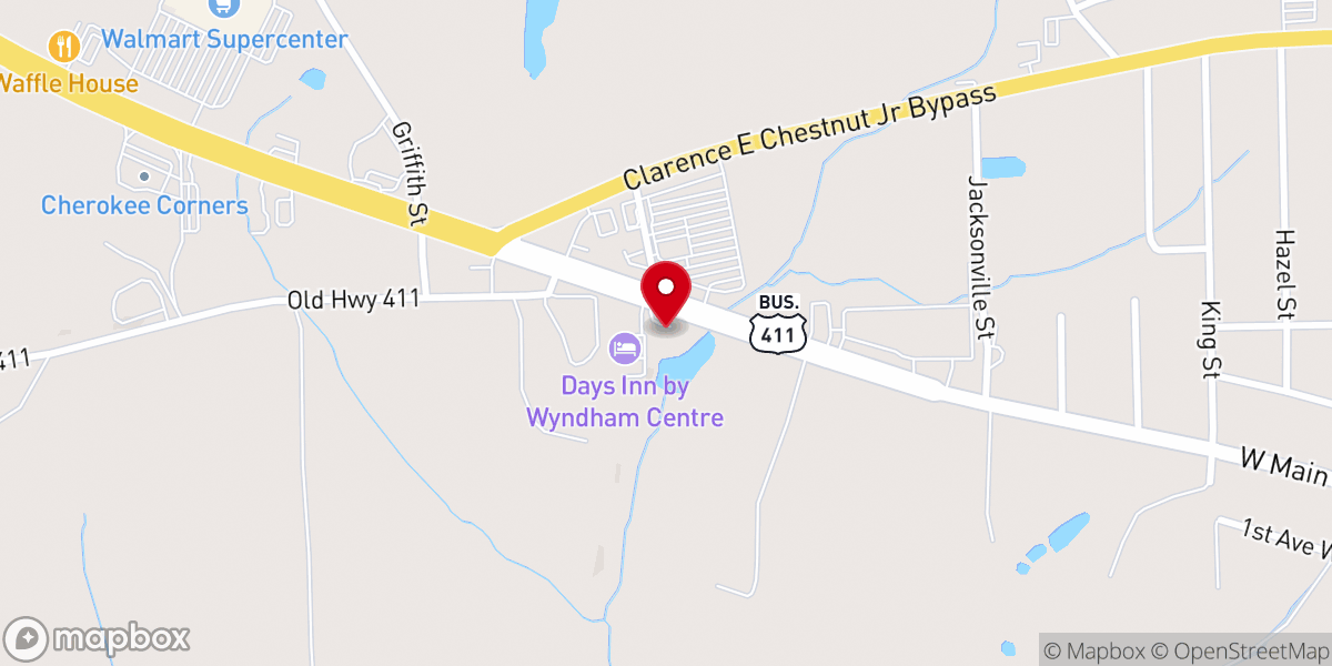 Map showing location of Cherokee Baptist Association