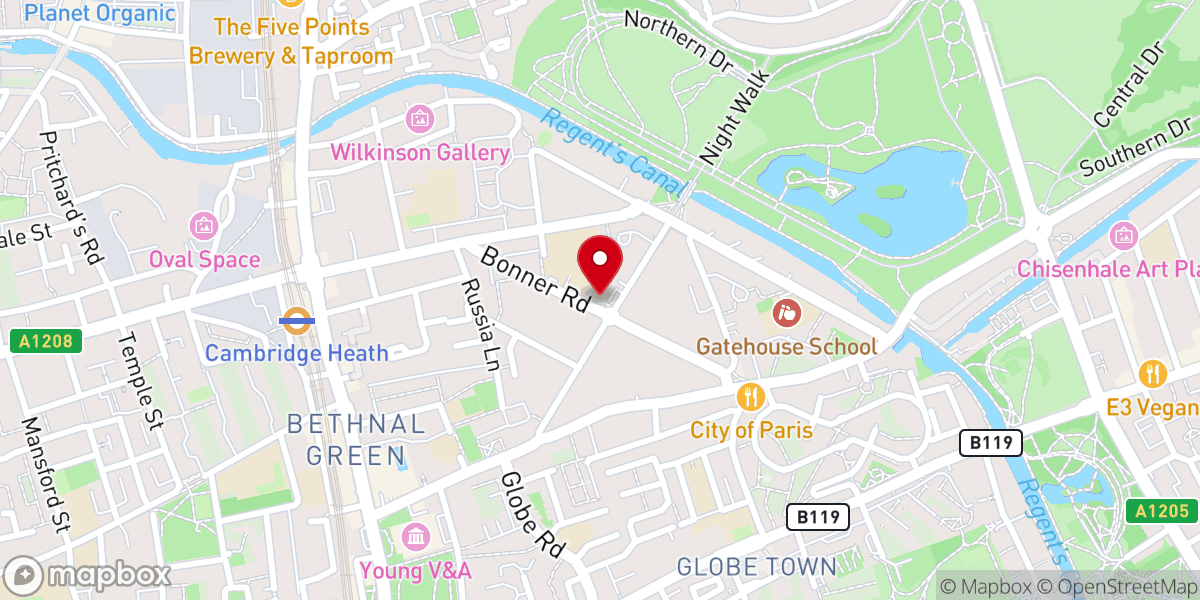 Map showing location of Bethnal Green Methodist Church