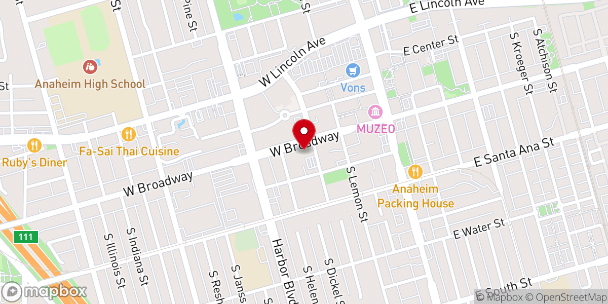 Map showing location of Anaheim First Presbyterian Church