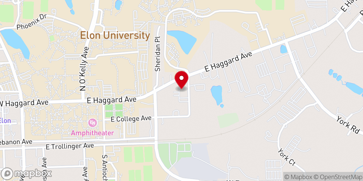 Map showing location of First Baptist Church of Elon