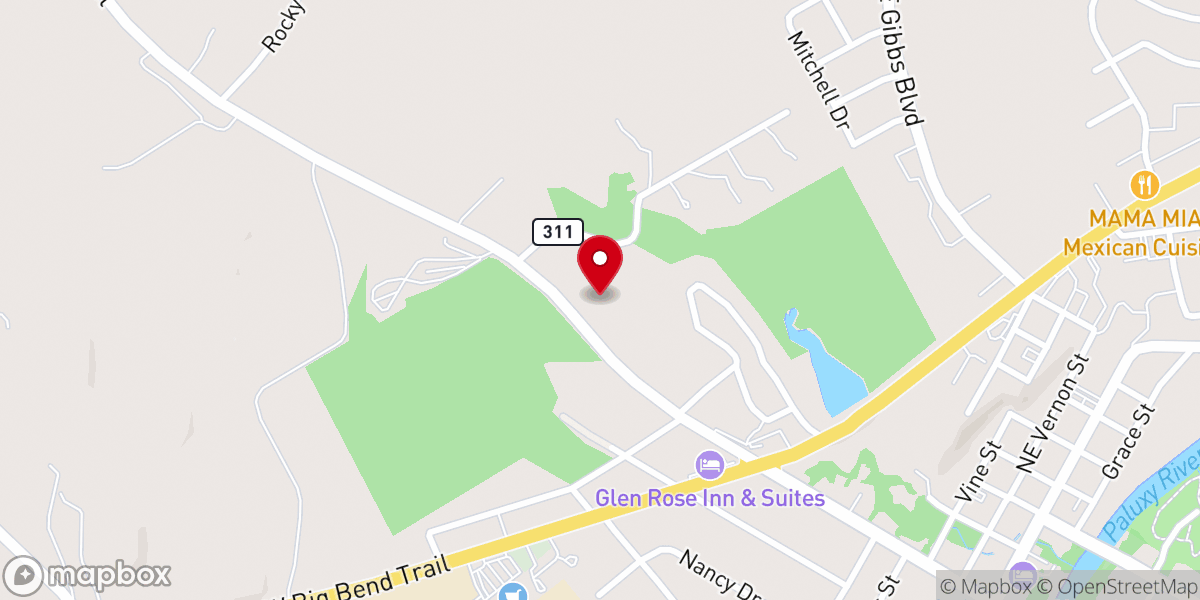 Map showing location of Glen Rose Baptist Church