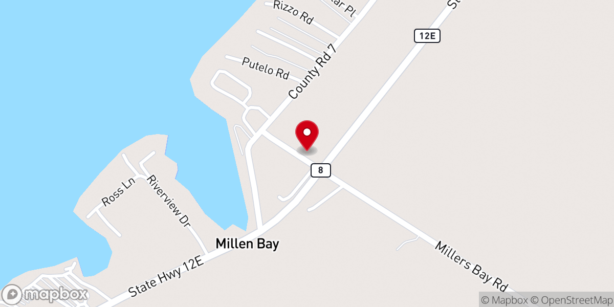 Map showing location of Millens Bay Union Church