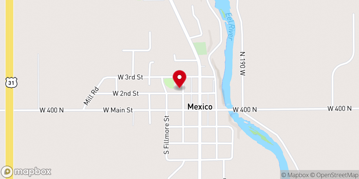 Map showing location of Community Church of Mexico Indiana